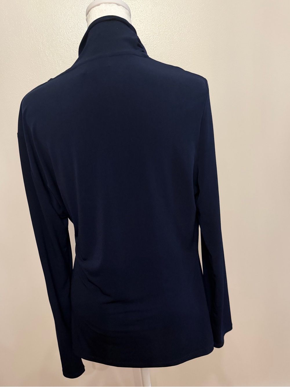 DKNY Womenβs Navy Blue Matte Jersey Faux Wrap Top Long Sleeve Size L - Picture 6 of 12